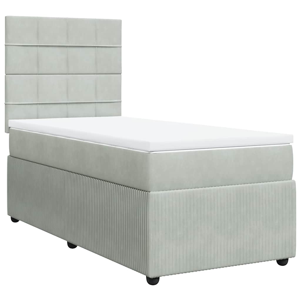 Κρεβάτι Boxspring με Στρώμα Ανοιχτό Γκρι 80x200 εκ. Βελούδινο - Pakobazaar