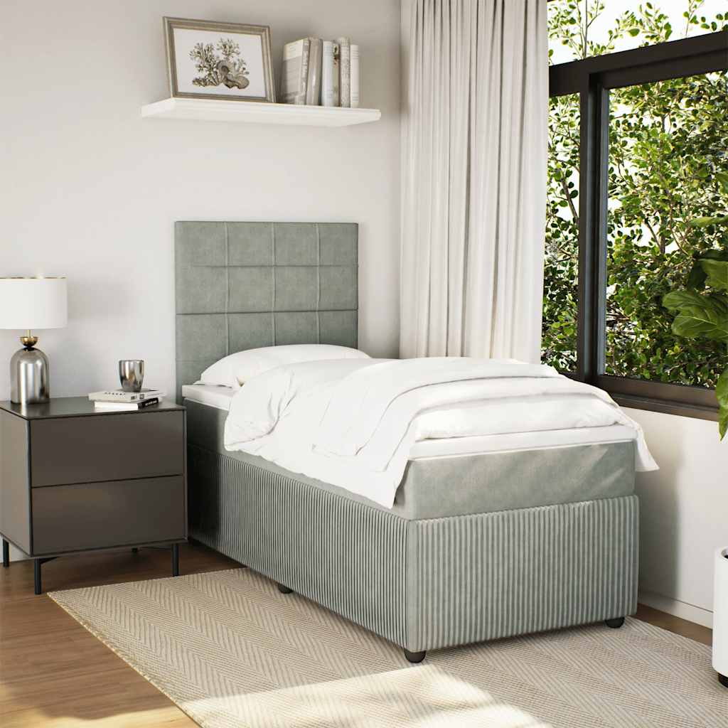 Κρεβάτι Boxspring με Στρώμα Ανοιχτό Γκρι 80x200 εκ. Βελούδινο - Pakobazaar