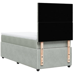 Κρεβάτι Boxspring με Στρώμα Ανοιχτό Γκρι 80x200 εκ. Βελούδινο - Pakobazaar