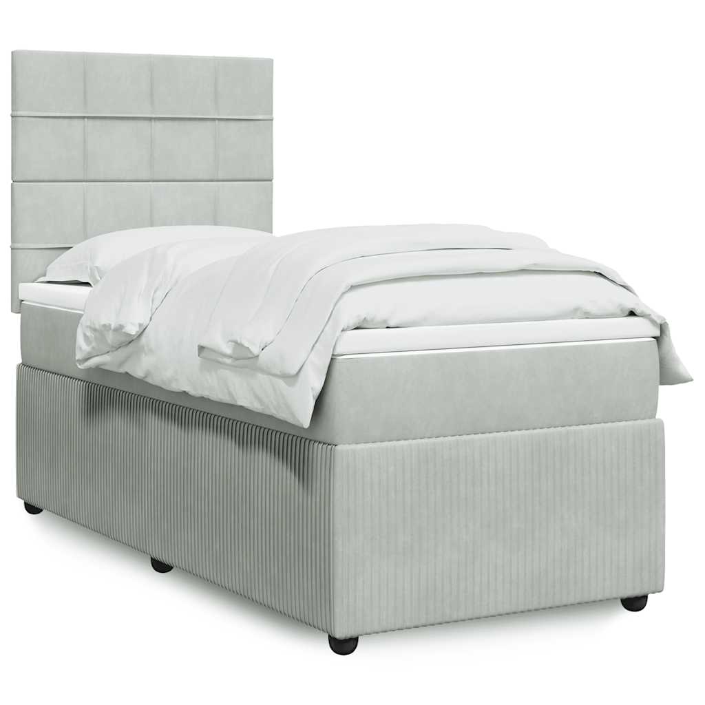 Κρεβάτι Boxspring με Στρώμα Ανοιχτό Γκρι 80x200 εκ. Βελούδινο - Pakobazaar