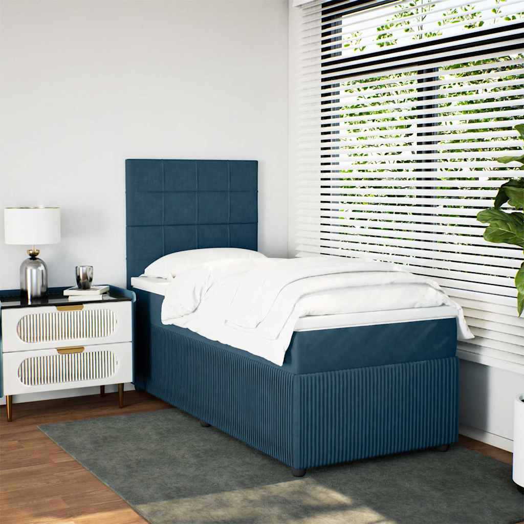 Κρεβάτι Boxspring με Στρώμα Σκούρο Μπλε 80 x 200 εκ. Βελούδινο - Pakobazaar