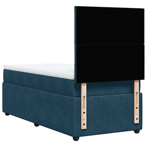 Κρεβάτι Boxspring με Στρώμα Σκούρο Μπλε 80 x 200 εκ. Βελούδινο - Pakobazaar