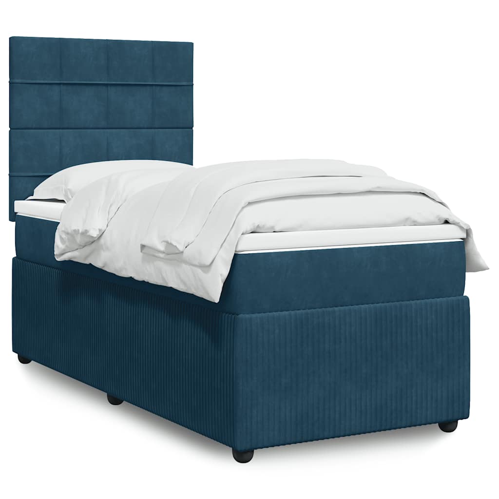 Κρεβάτι Boxspring με Στρώμα Σκούρο Μπλε 80 x 200 εκ. Βελούδινο - Pakobazaar