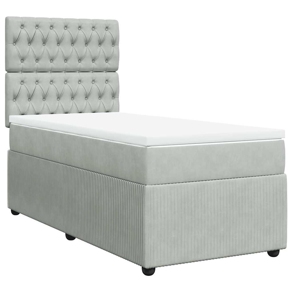 Κρεβάτι Boxspring με Στρώμα Ανοιχτό Γκρι 80x200 εκ. Βελούδινο - Pakobazaar
