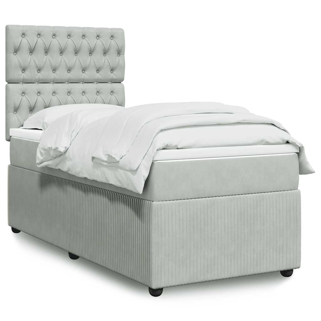 Κρεβάτι Boxspring με Στρώμα Ανοιχτό Γκρι 80x200 εκ. Βελούδινο - Pakobazaar
