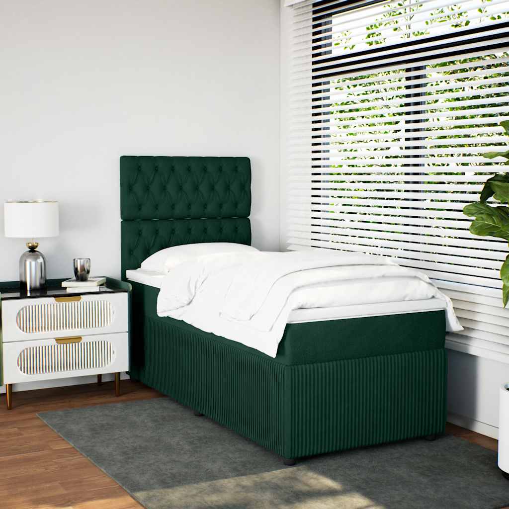 Κρεβάτι Boxspring με Στρώμα Σκούρο Πράσινο 80x200 εκ. Βελούδινο - Pakobazaar