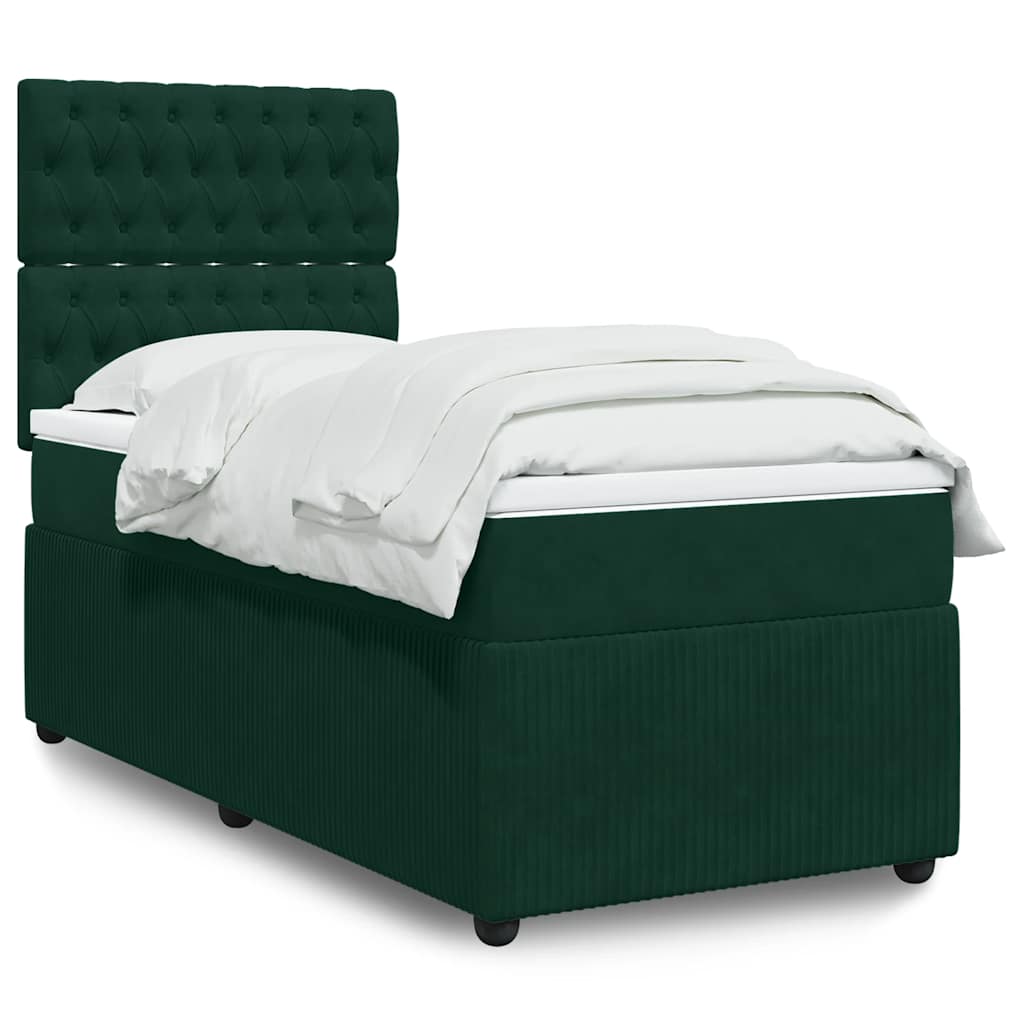 Κρεβάτι Boxspring με Στρώμα Σκούρο Πράσινο 80x200 εκ. Βελούδινο - Pakobazaar