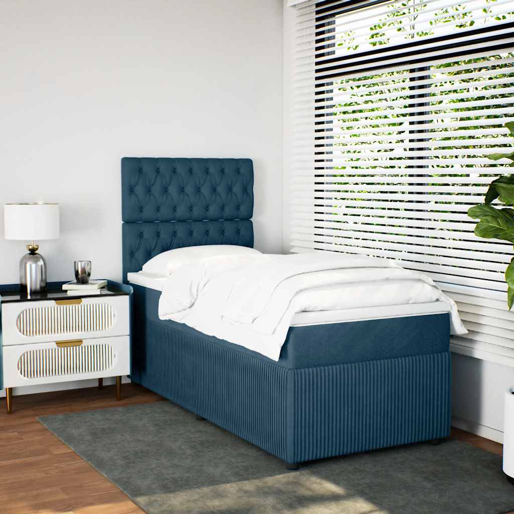 Κρεβάτι Boxspring με Στρώμα Σκούρο Μπλε 80 x 200 εκ. Βελούδινο - Pakobazaar