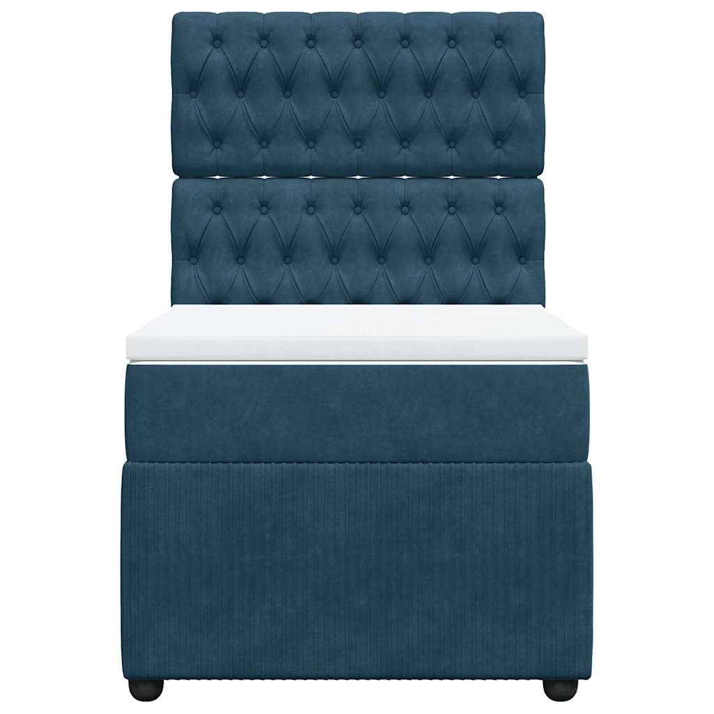 Κρεβάτι Boxspring με Στρώμα Σκούρο Μπλε 80 x 200 εκ. Βελούδινο - Pakobazaar