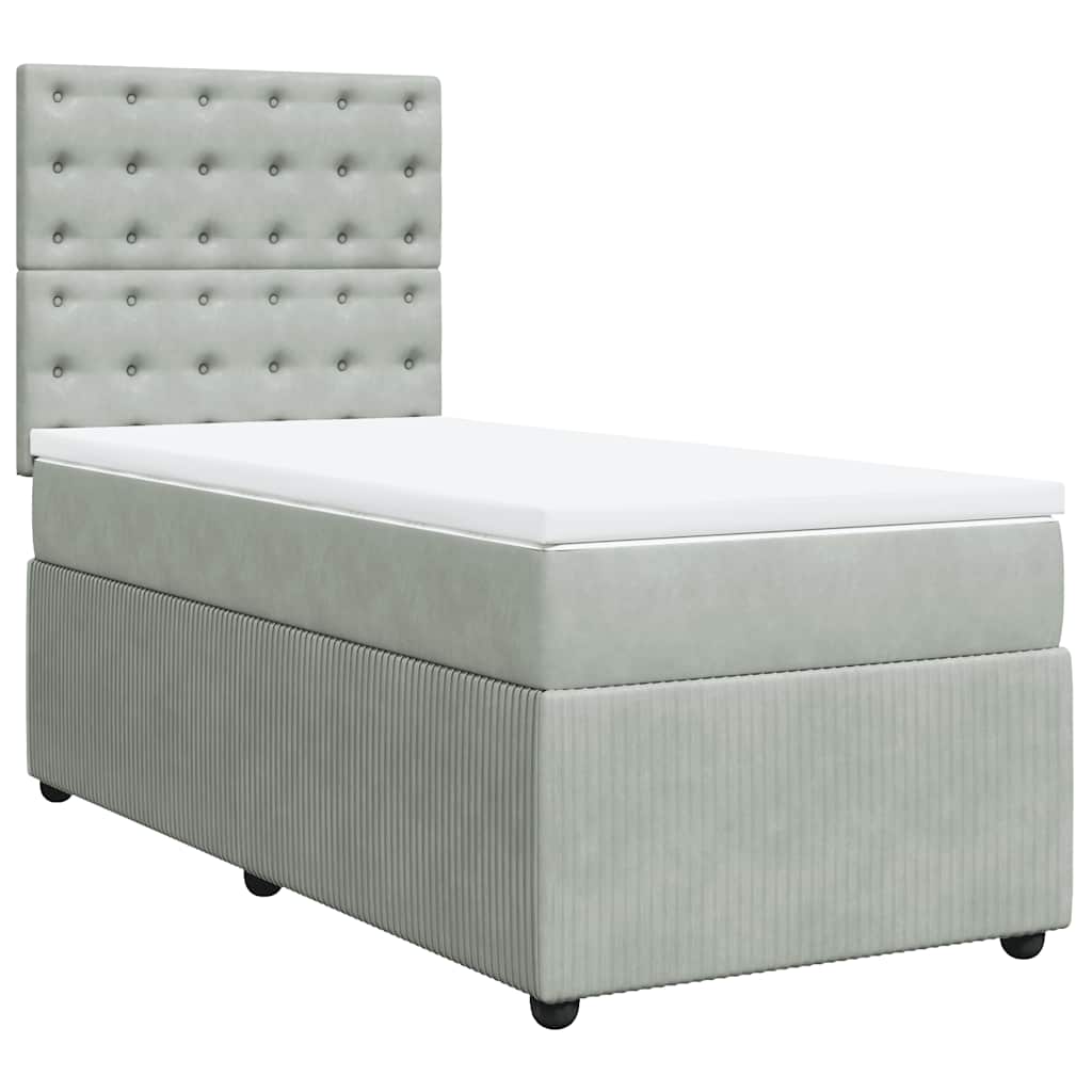 Κρεβάτι Boxspring με Στρώμα Ανοιχτό Γκρι 80x200 εκ. Βελούδινο - Pakobazaar