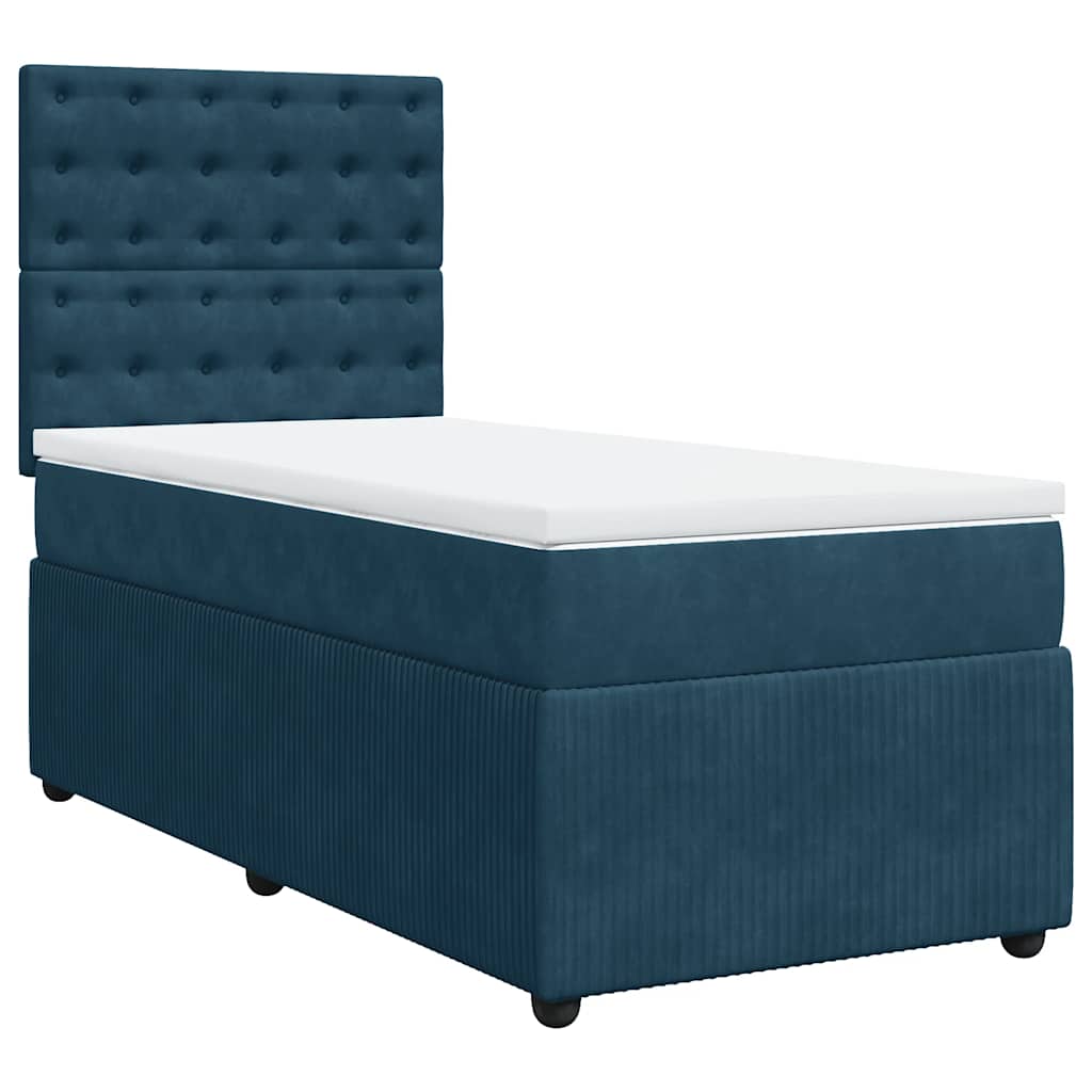 Κρεβάτι Boxspring με Στρώμα Σκούρο Μπλε 80 x 200 εκ. Βελούδινο - Pakobazaar