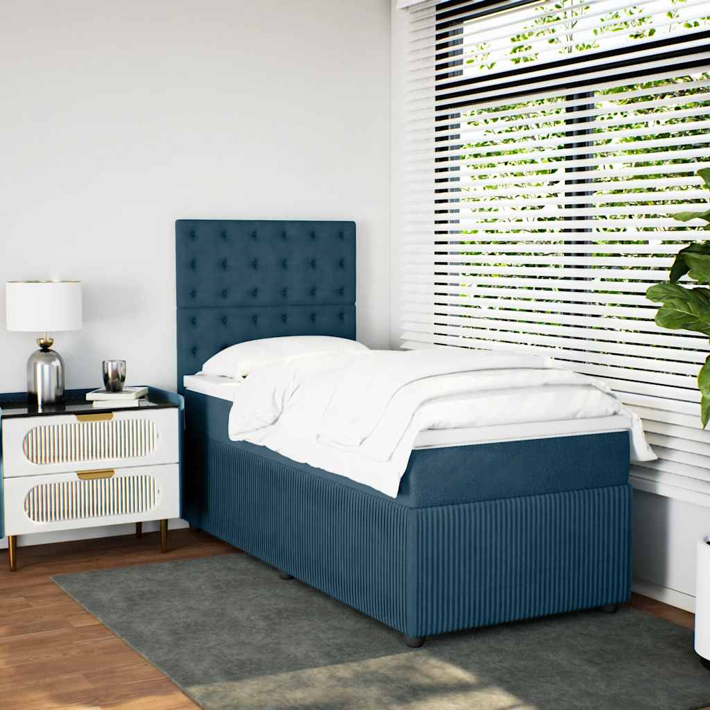 Κρεβάτι Boxspring με Στρώμα Σκούρο Μπλε 80 x 200 εκ. Βελούδινο - Pakobazaar