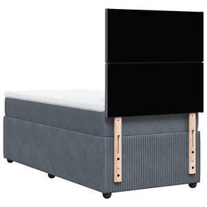 Κρεβάτι Boxspring με Στρώμα Σκούρο Γκρι 90x190 εκ. Βελούδινο - Pakobazaar