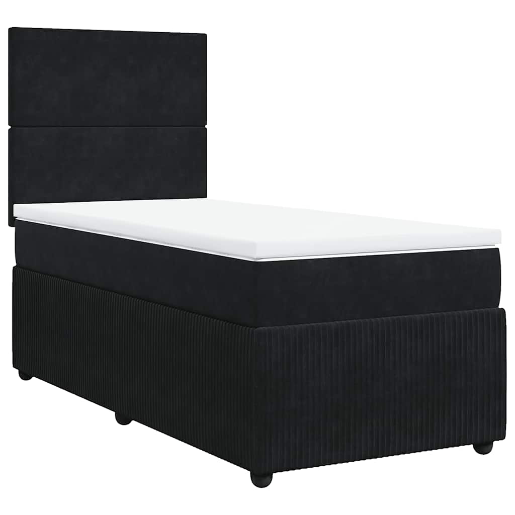 Κρεβάτι Boxspring με Στρώμα Μαύρο 90x190 εκ. Βελούδινο - Pakobazaar