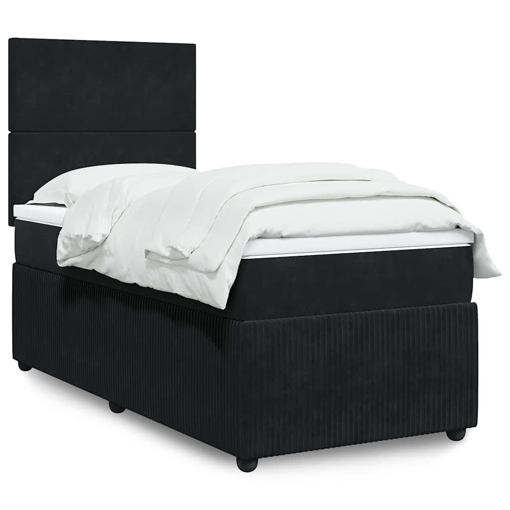 Κρεβάτι Boxspring με Στρώμα Μαύρο 90x190 εκ. Βελούδινο - Pakobazaar