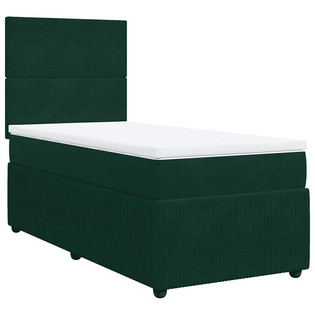 Κρεβάτι Boxspring με Στρώμα Σκούρο Πράσινο 90x190 εκ. Βελούδινο