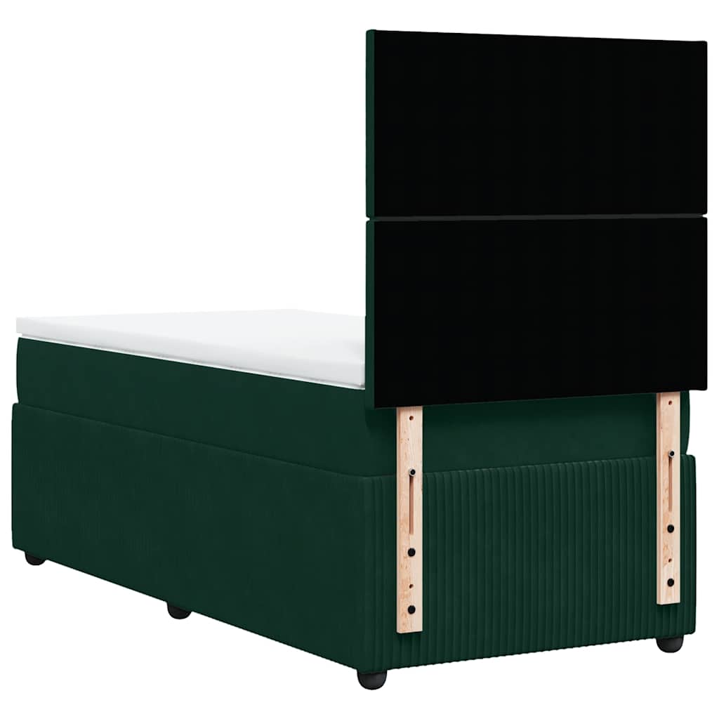 Κρεβάτι Boxspring με Στρώμα Σκούρο Πράσινο 90x190 εκ. Βελούδινο