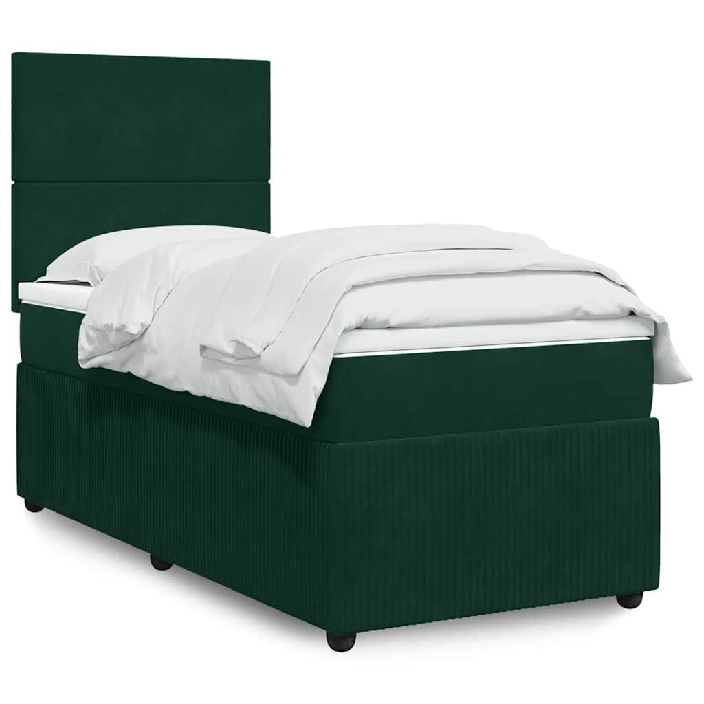 Κρεβάτι Boxspring με Στρώμα Σκούρο Πράσινο 90x190 εκ. Βελούδινο