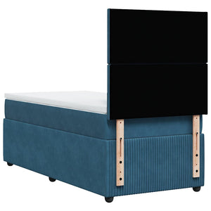 Κρεβάτι Boxspring με Στρώμα Σκούρο Μπλε 90x190 εκ. Βελούδινο - Pakobazaar