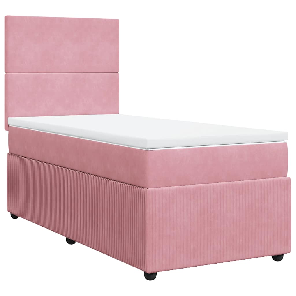 Κρεβάτι Boxspring με Στρώμα Ροζ 90x190 εκ. Βελούδινο - Pakobazaar