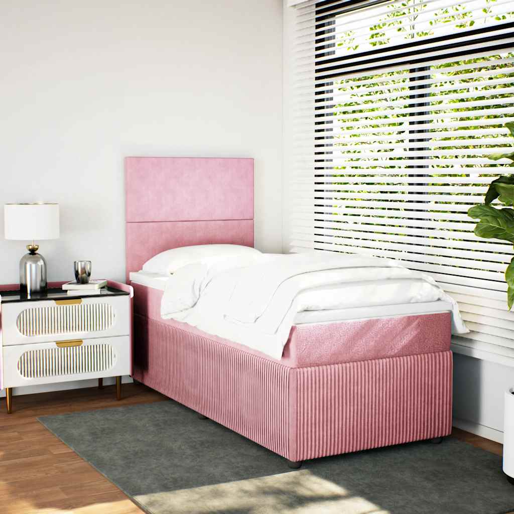 Κρεβάτι Boxspring με Στρώμα Ροζ 90x190 εκ. Βελούδινο - Pakobazaar
