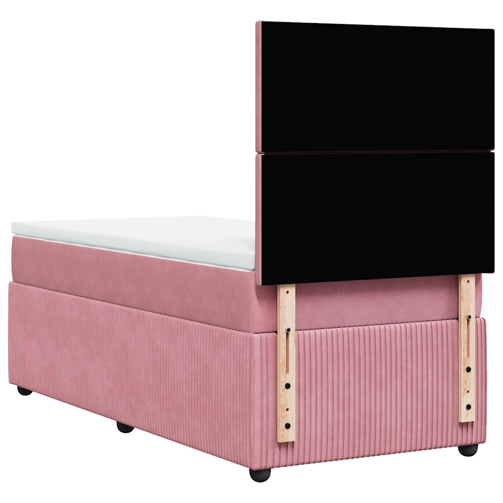 Κρεβάτι Boxspring με Στρώμα Ροζ 90x190 εκ. Βελούδινο - Pakobazaar