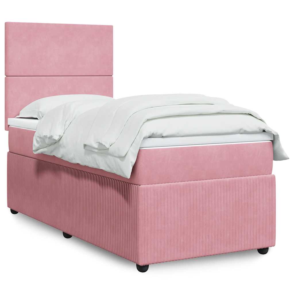 Κρεβάτι Boxspring με Στρώμα Ροζ 90x190 εκ. Βελούδινο - Pakobazaar