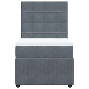 Κρεβάτι Boxspring με Στρώμα Σκούρο Γκρι 90x190 εκ. Βελούδινο - Pakobazaar