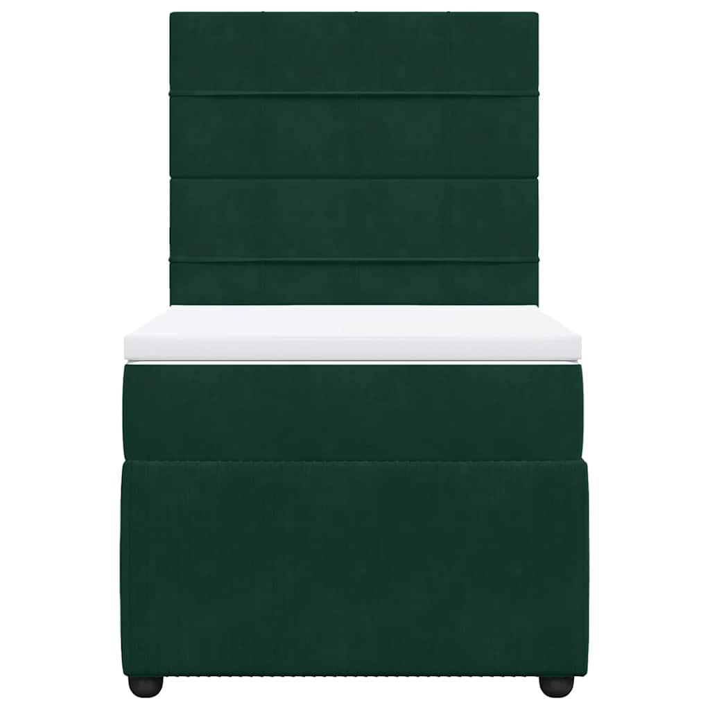 Κρεβάτι Boxspring με Στρώμα Σκούρο Πράσινο 90x190 εκ. Βελούδινο