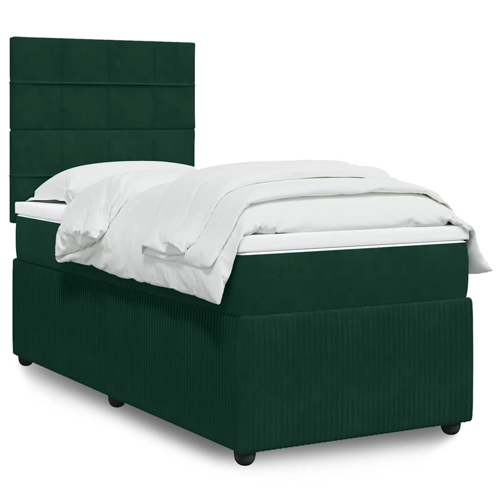 Κρεβάτι Boxspring με Στρώμα Σκούρο Πράσινο 90x190 εκ. Βελούδινο