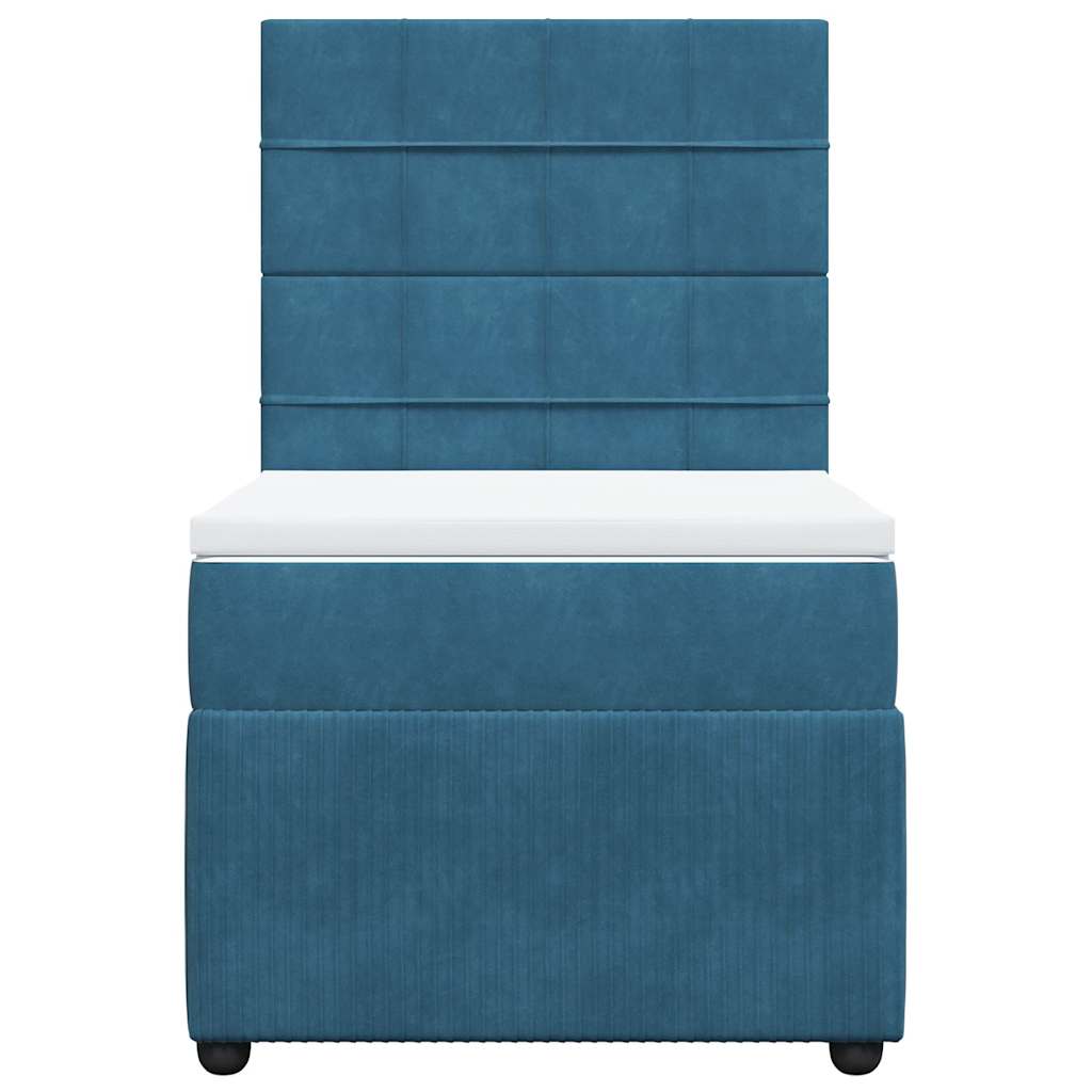 Κρεβάτι Boxspring με Στρώμα Σκούρο Μπλε 90x190 εκ. Βελούδινο - Pakobazaar