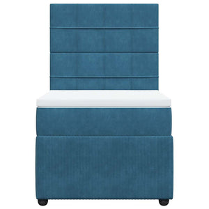 Κρεβάτι Boxspring με Στρώμα Σκούρο Μπλε 90x190 εκ. Βελούδινο - Pakobazaar