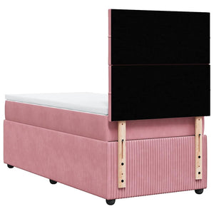 Κρεβάτι Boxspring με Στρώμα Ροζ 90x190 εκ. Βελούδινο - Pakobazaar