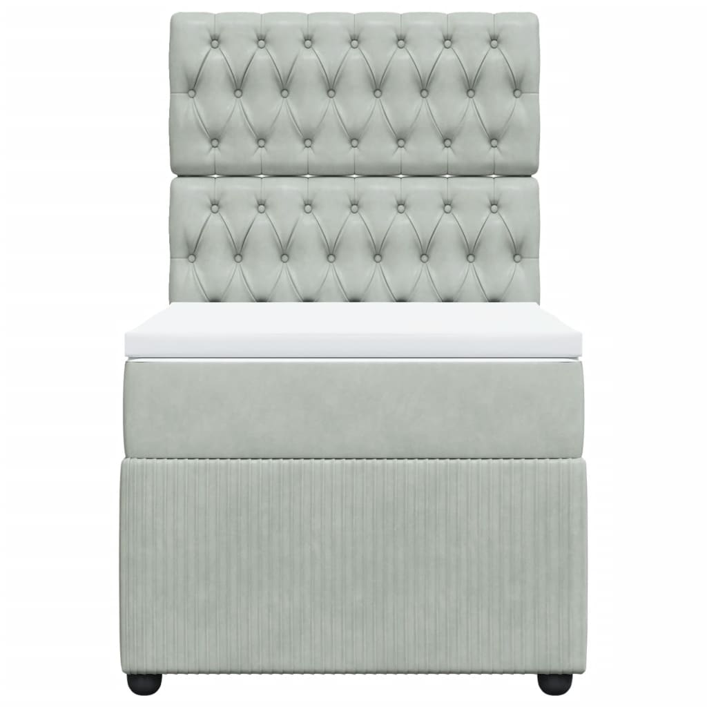 Κρεβάτι Boxspring με Στρώμα Ανοιχτό Γκρι 90x190 εκ. Βελούδινο - Pakobazaar