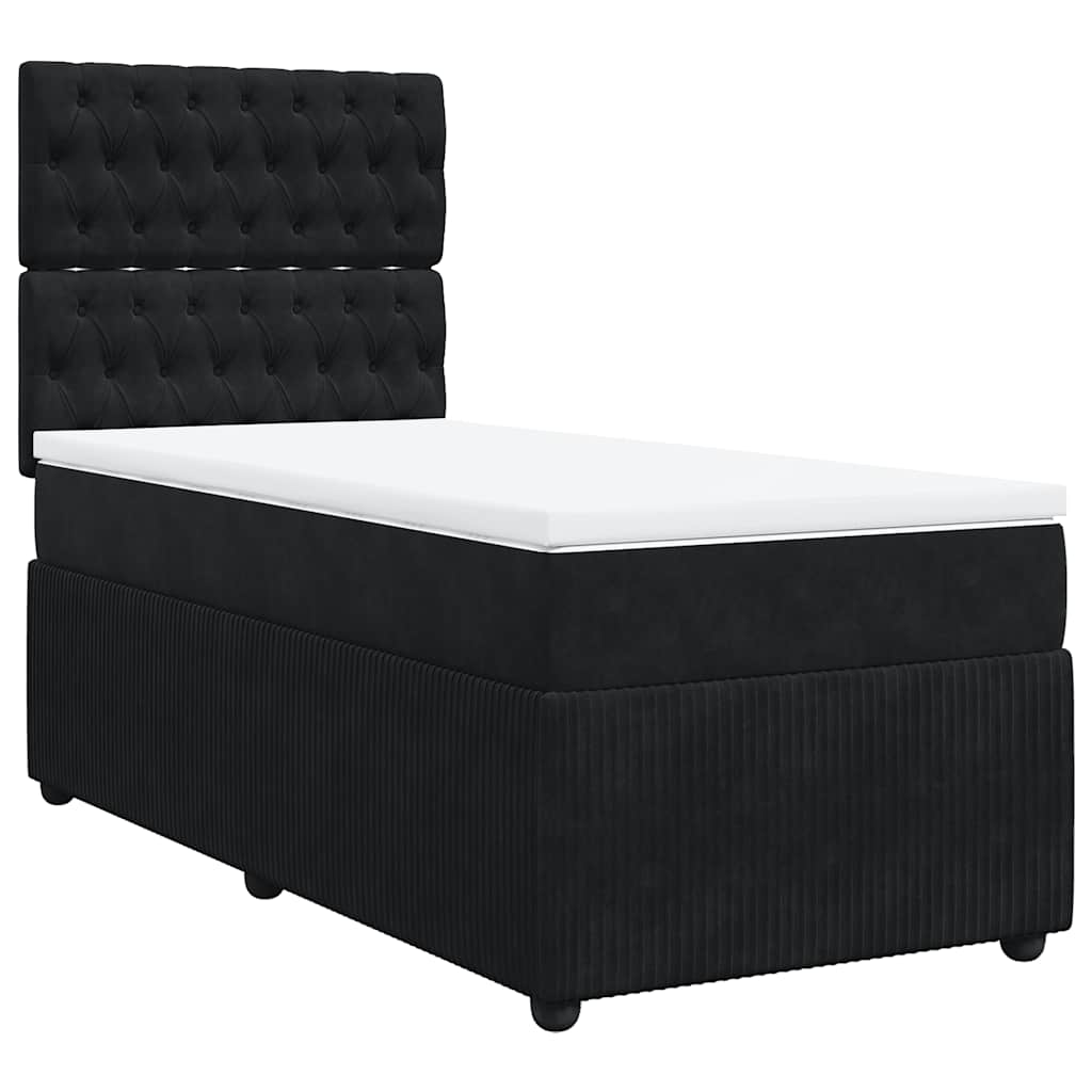 Κρεβάτι Boxspring με Στρώμα Μαύρο 90x190 εκ. Βελούδινο - Pakobazaar