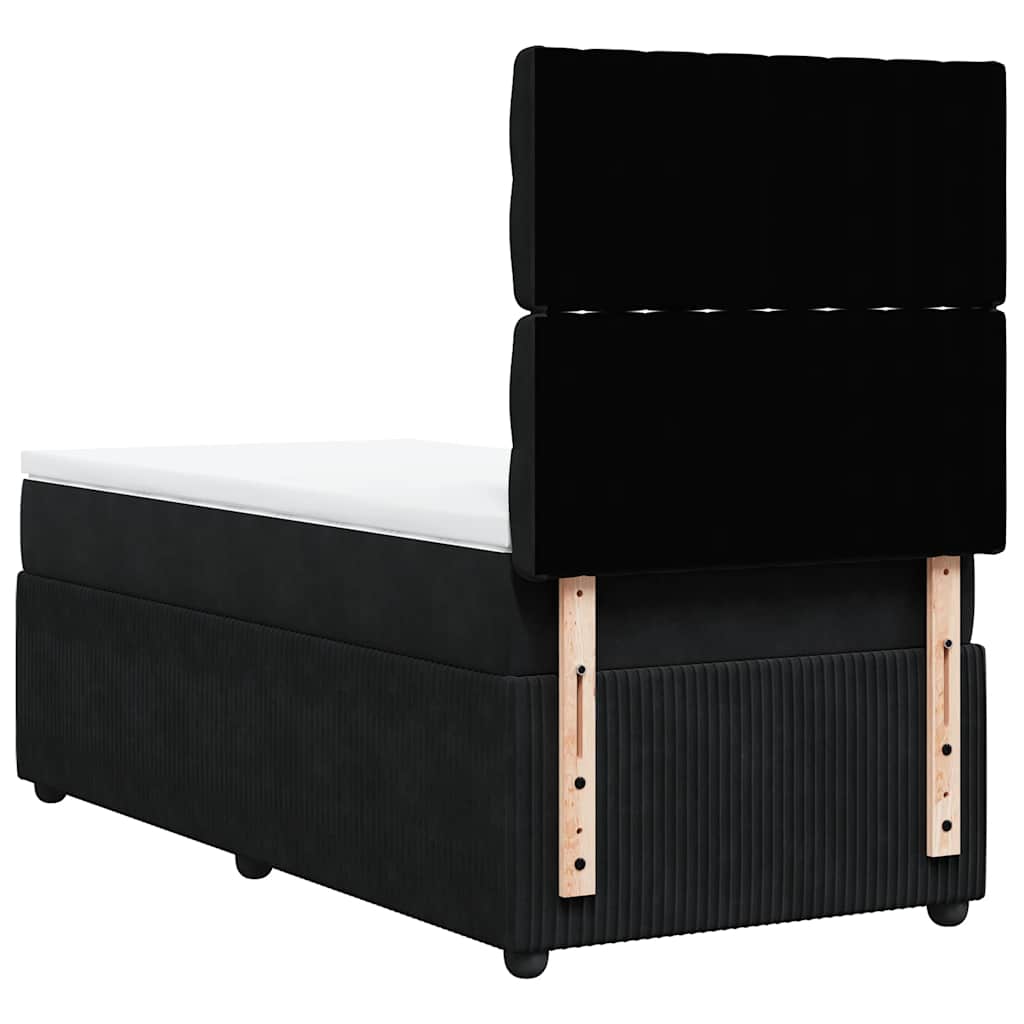 Κρεβάτι Boxspring με Στρώμα Μαύρο 90x190 εκ. Βελούδινο - Pakobazaar