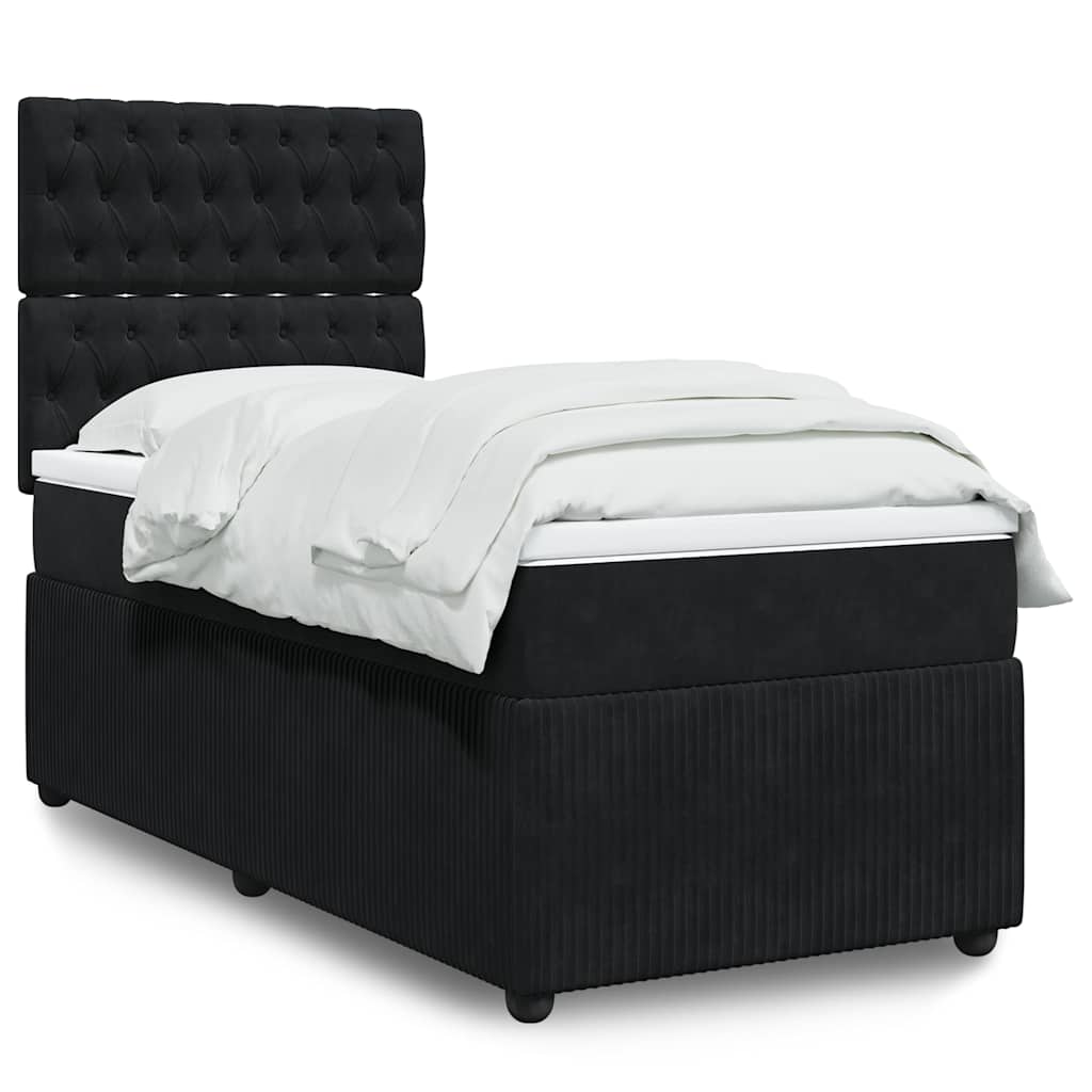 Κρεβάτι Boxspring με Στρώμα Μαύρο 90x190 εκ. Βελούδινο - Pakobazaar