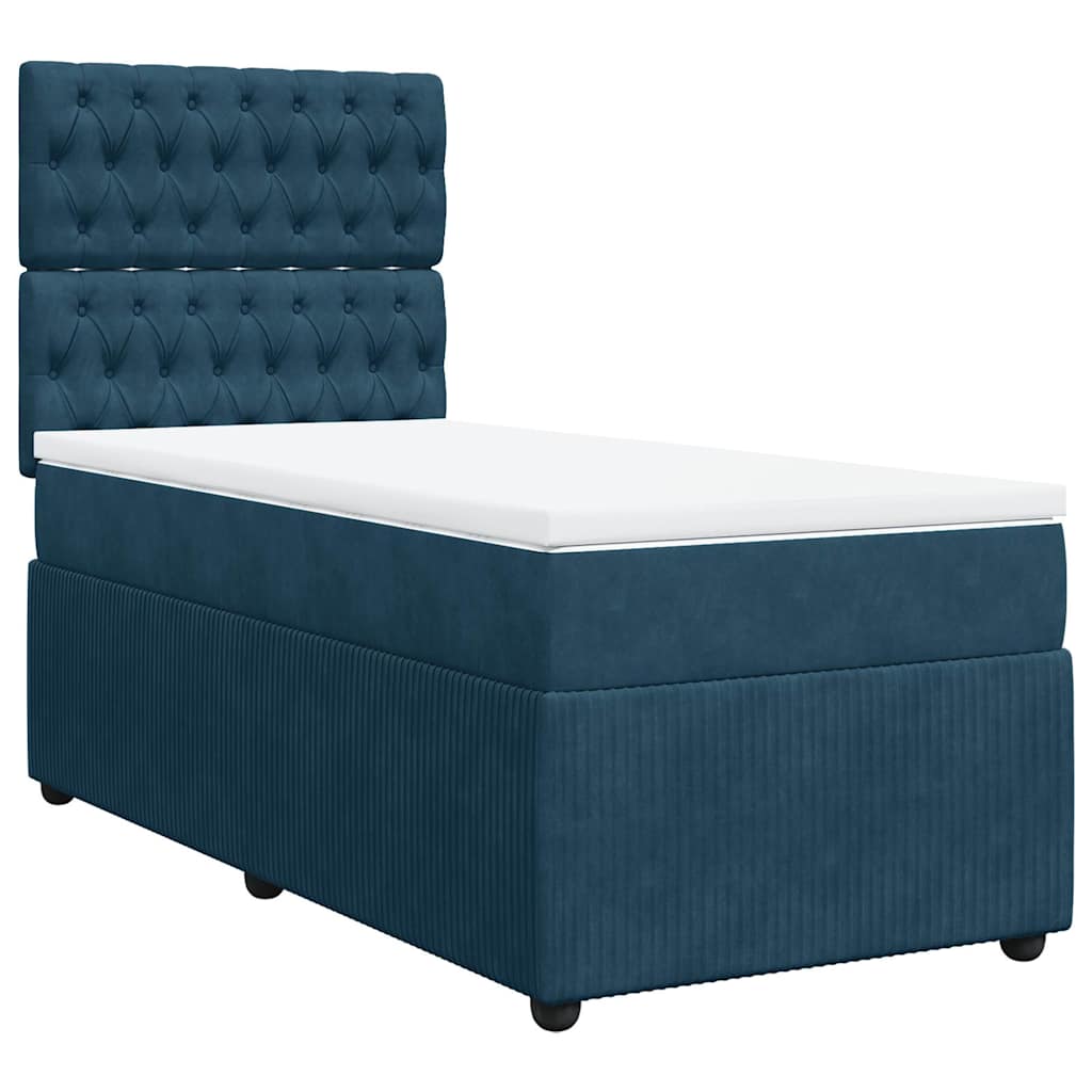 Κρεβάτι Boxspring με Στρώμα Σκούρο Μπλε 90x190 εκ. Βελούδινο - Pakobazaar