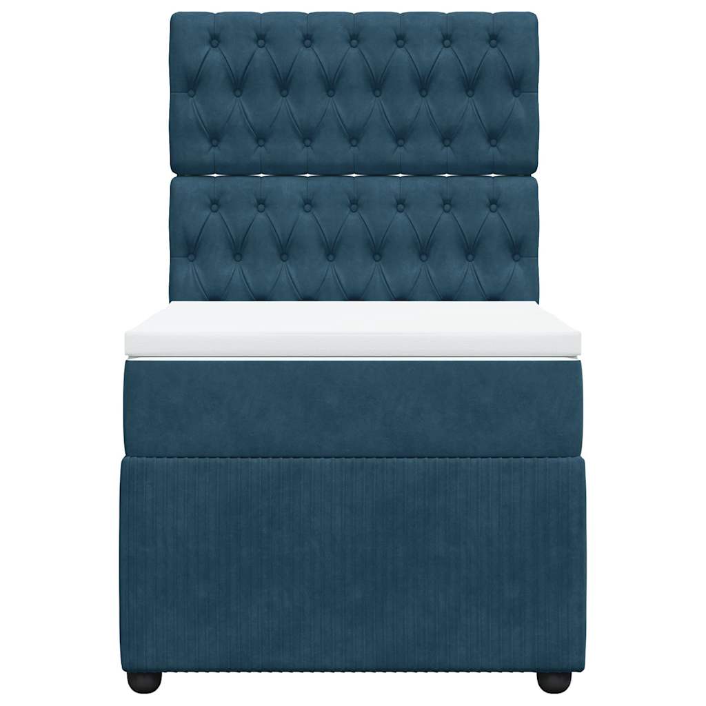 Κρεβάτι Boxspring με Στρώμα Σκούρο Μπλε 90x190 εκ. Βελούδινο - Pakobazaar
