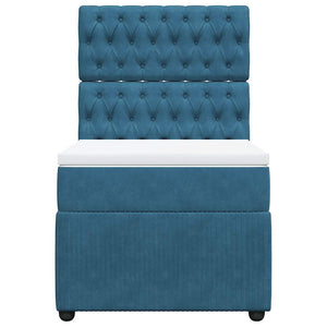 Κρεβάτι Boxspring με Στρώμα Σκούρο Μπλε 90x190 εκ. Βελούδινο - Pakobazaar