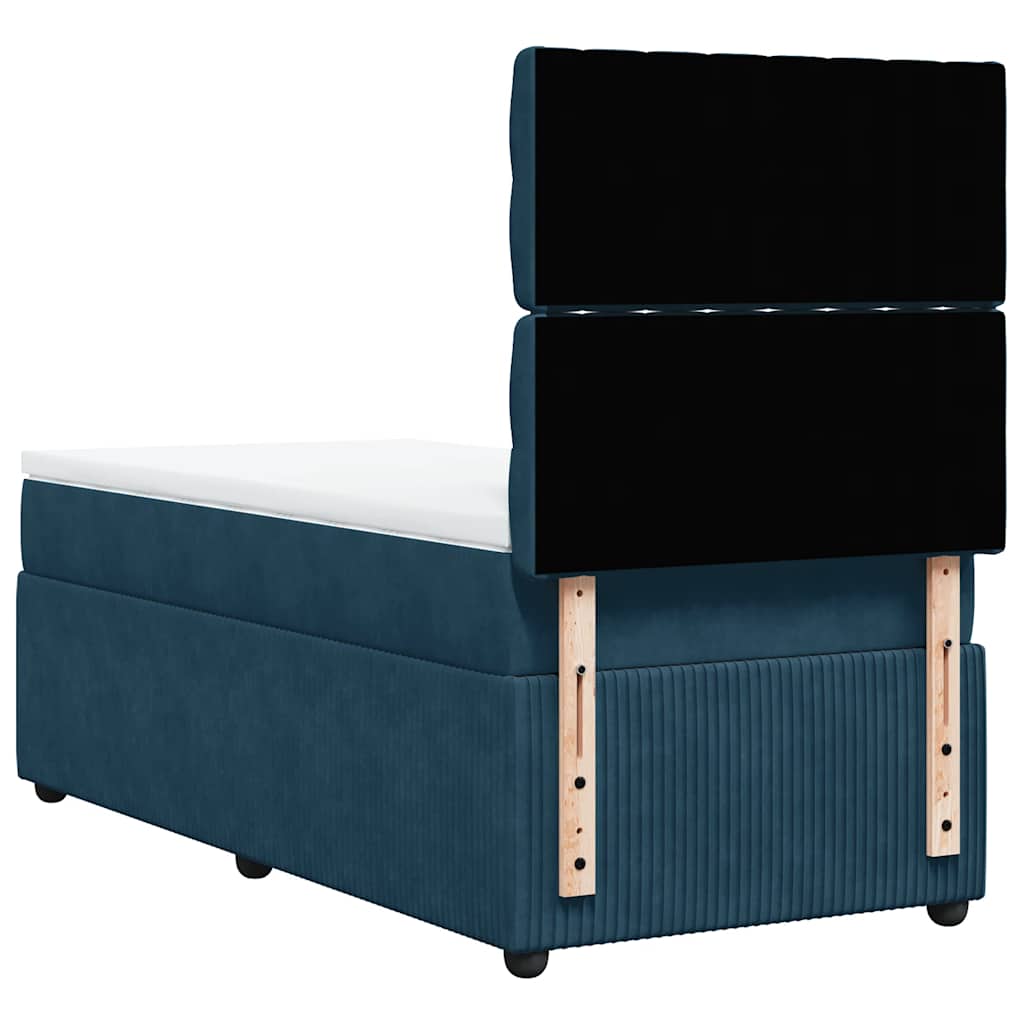 Κρεβάτι Boxspring με Στρώμα Σκούρο Μπλε 90x190 εκ. Βελούδινο - Pakobazaar