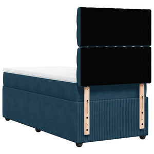 Κρεβάτι Boxspring με Στρώμα Σκούρο Μπλε 90x190 εκ. Βελούδινο - Pakobazaar