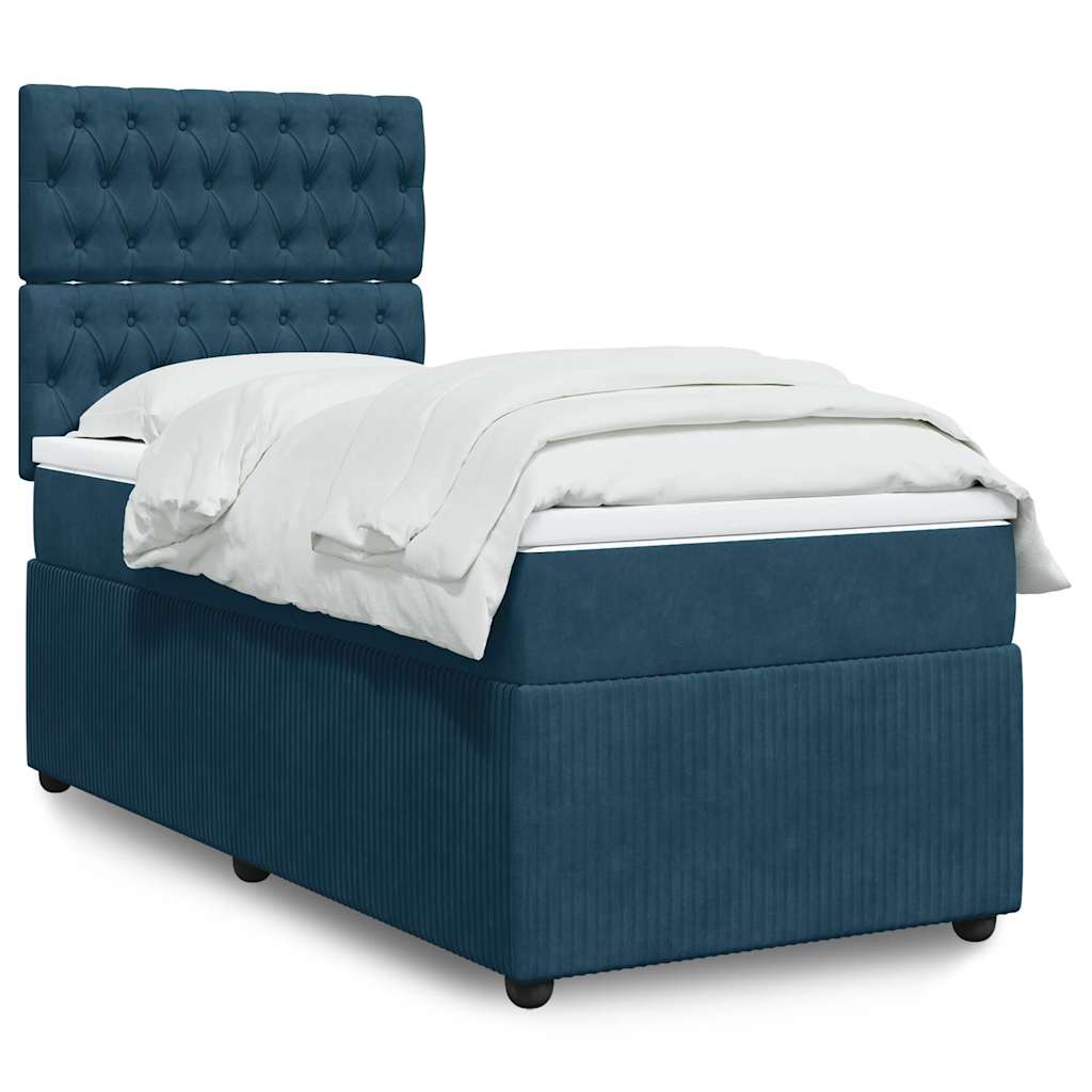 Κρεβάτι Boxspring με Στρώμα Σκούρο Μπλε 90x190 εκ. Βελούδινο - Pakobazaar