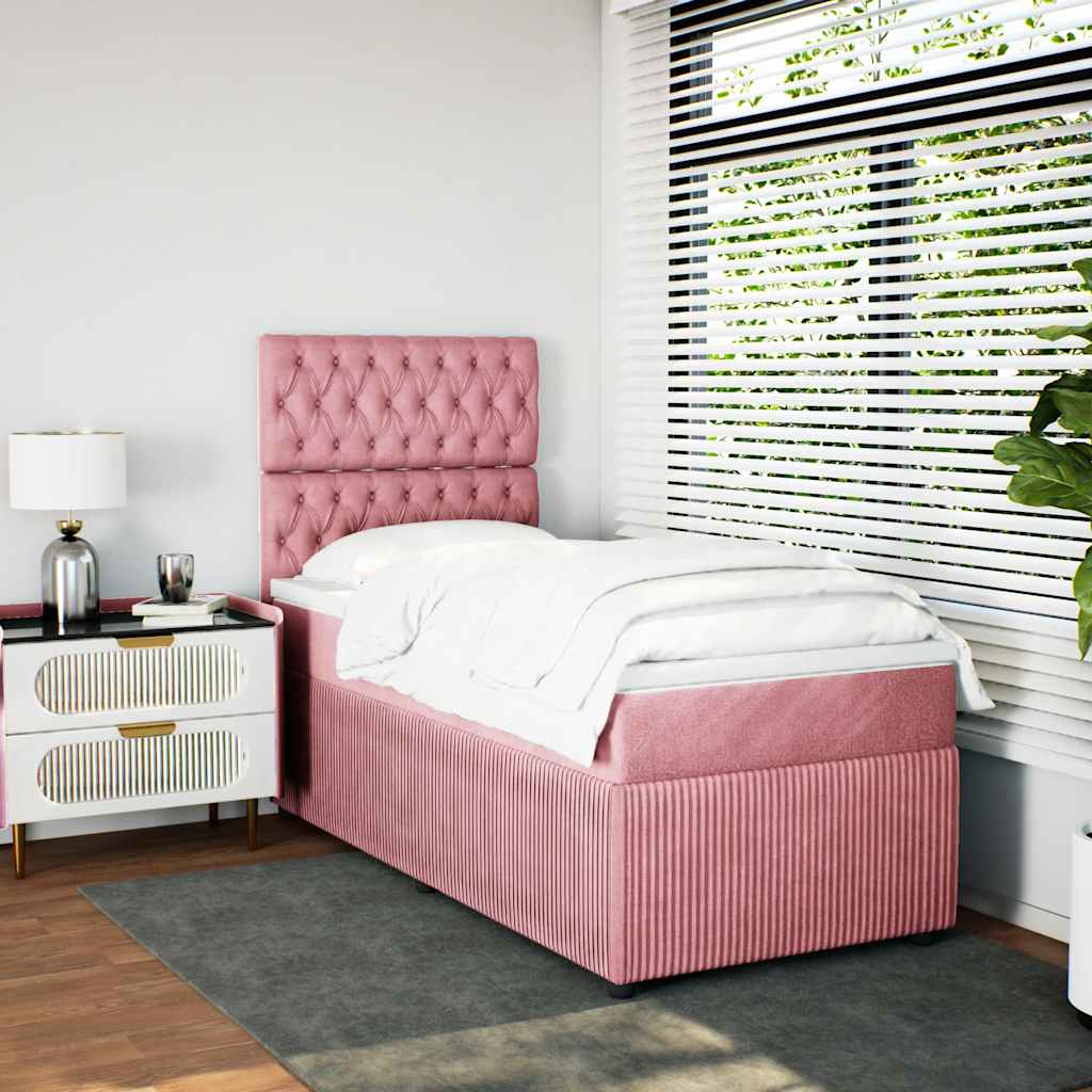 Κρεβάτι Boxspring με Στρώμα Ροζ 90x190 εκ. Βελούδινο - Pakobazaar