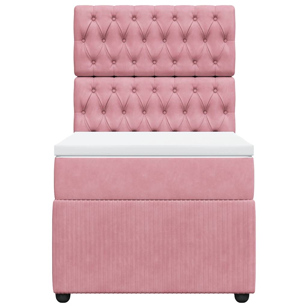 Κρεβάτι Boxspring με Στρώμα Ροζ 90x190 εκ. Βελούδινο - Pakobazaar