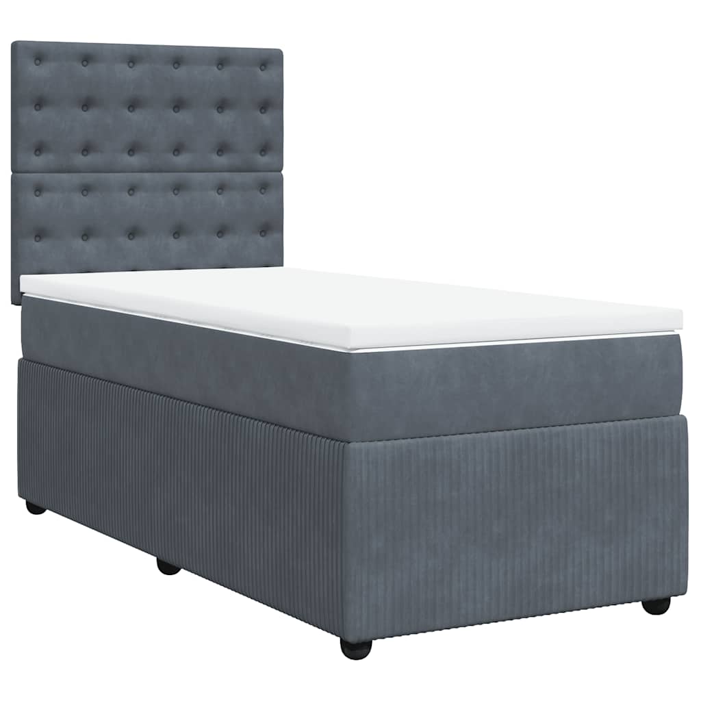 Κρεβάτι Boxspring με Στρώμα Σκούρο Γκρι 90x190 εκ. Βελούδινο