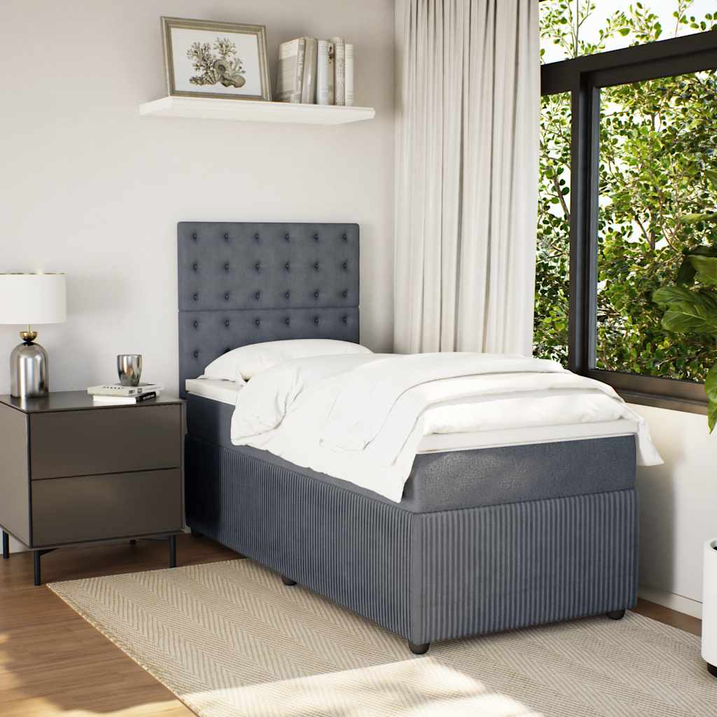 Κρεβάτι Boxspring με Στρώμα Σκούρο Γκρι 90x190 εκ. Βελούδινο