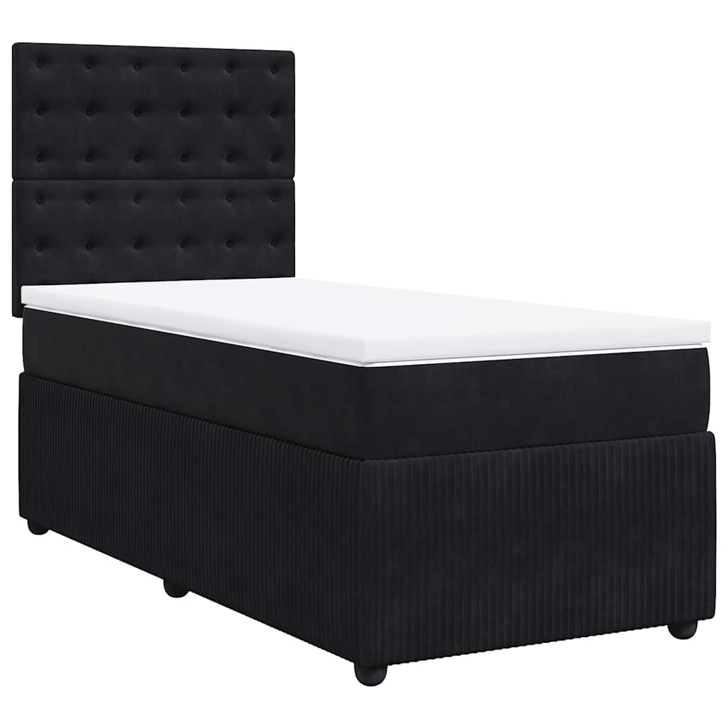 Κρεβάτι Boxspring με Στρώμα Μαύρο 90x190 εκ. Βελούδινο - Pakobazaar
