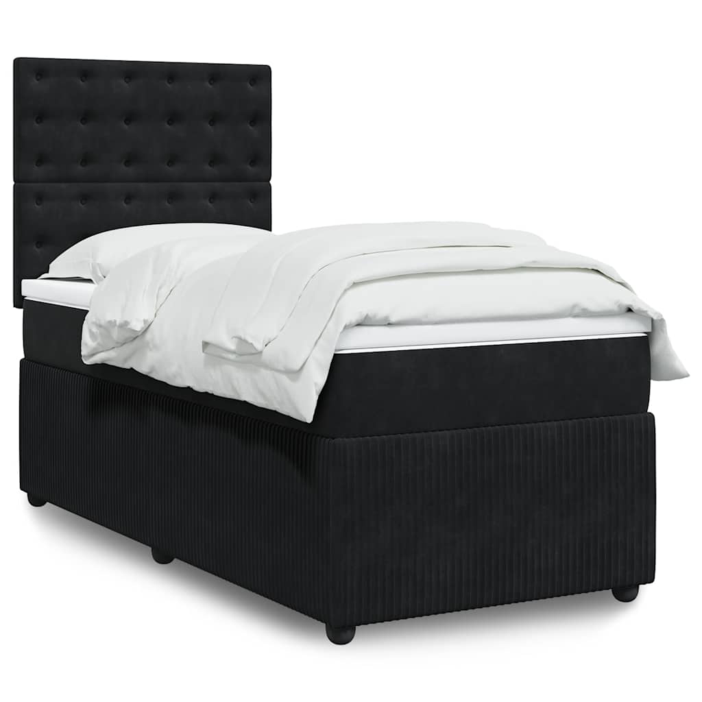 Κρεβάτι Boxspring με Στρώμα Μαύρο 90x190 εκ. Βελούδινο - Pakobazaar