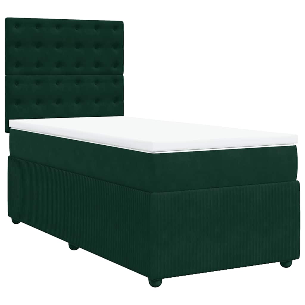Κρεβάτι Boxspring με Στρώμα Σκούρο Πράσινο 90x190 εκ. Βελούδινο